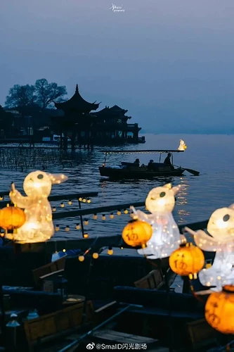 杭州西湖上的兔兔。/微博用户SmallD闪光剧场