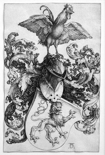 londonoriginalprintfair-albrecht-durer-coat-of-arms-with-lion-and-a-cock-c.-1502-3