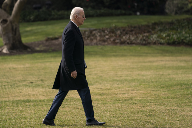 President Joe Biden arrives on the South Lawn of the White House.